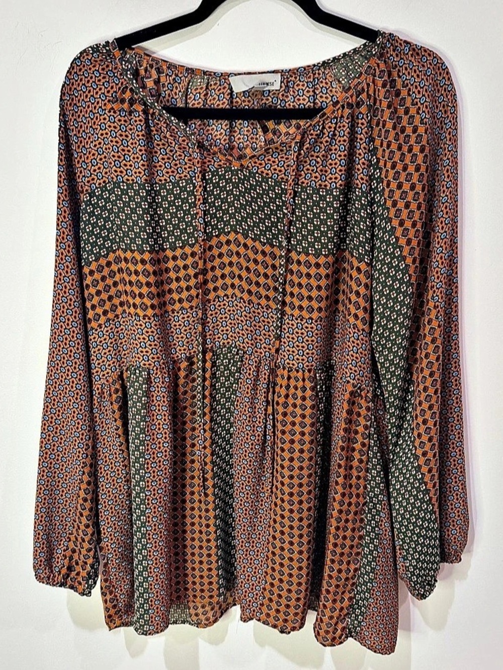 LUUKSE Geometric Blouse in Orange & Green Size Large Like New